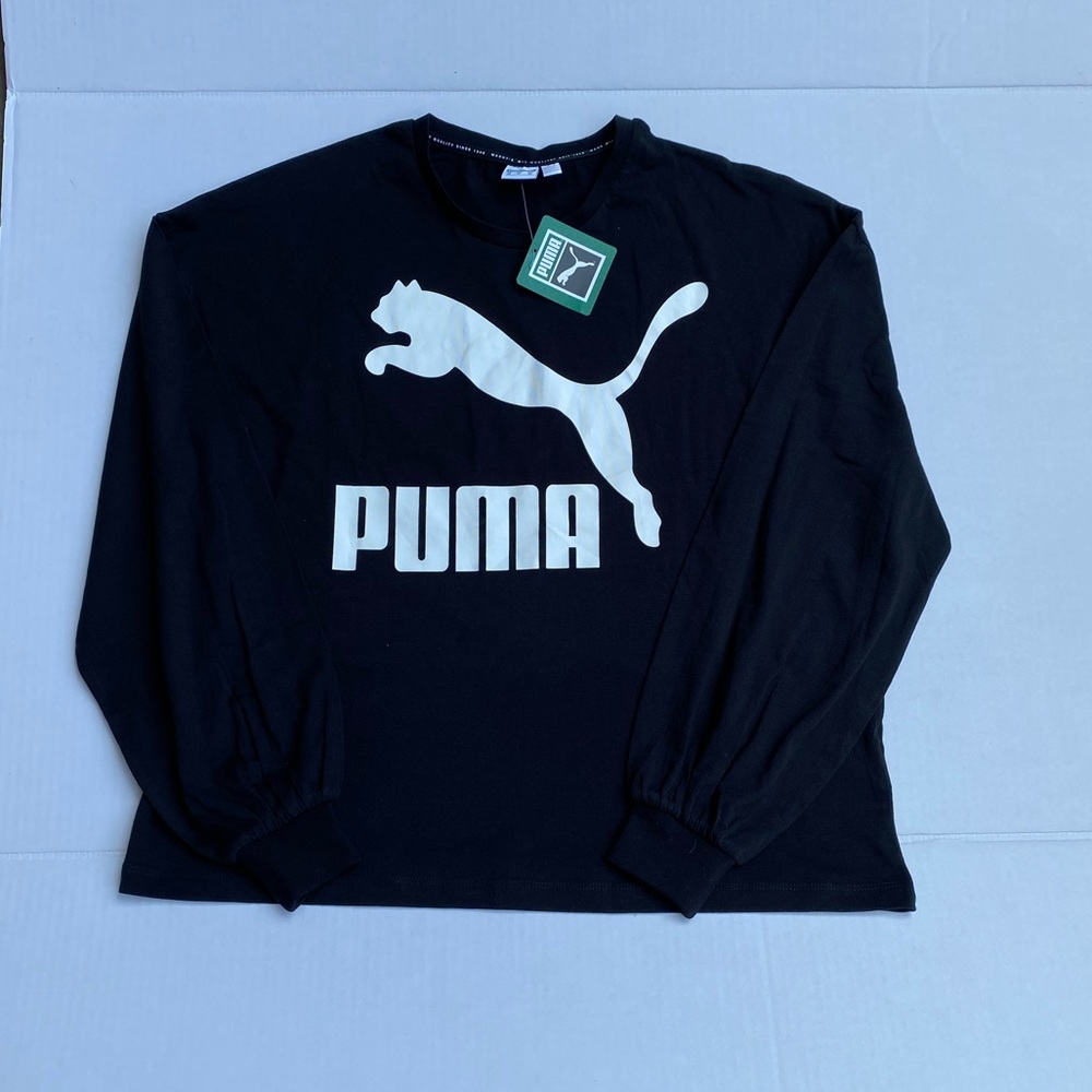 PUMA Women's Classic Logo Long-Sleeved Top - Black - Picture 4 of 7